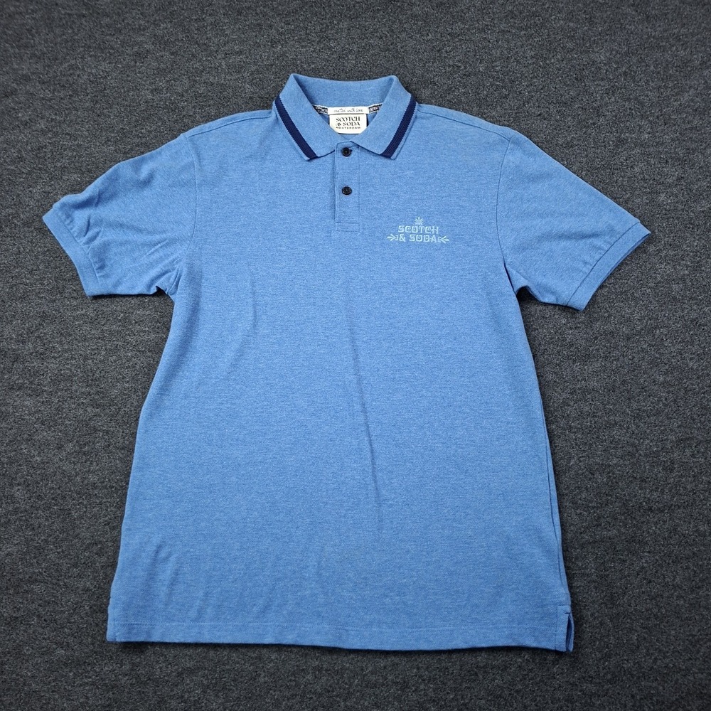 Scotch & Soda Polo Shirt Mens Small Blue Cotton Logo Short Sleeve Collared